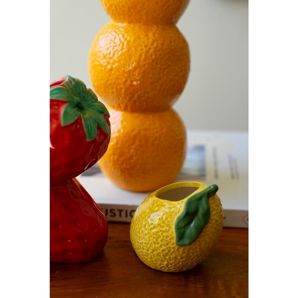 Set Of Three Ceramic Bud Vases - Orange, Strwberry And Lemon