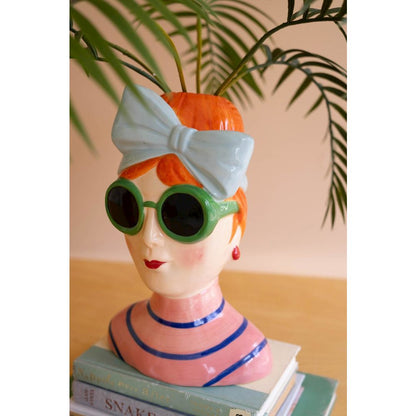Set Of Two Ceramic Girls With Sunglasses Vases