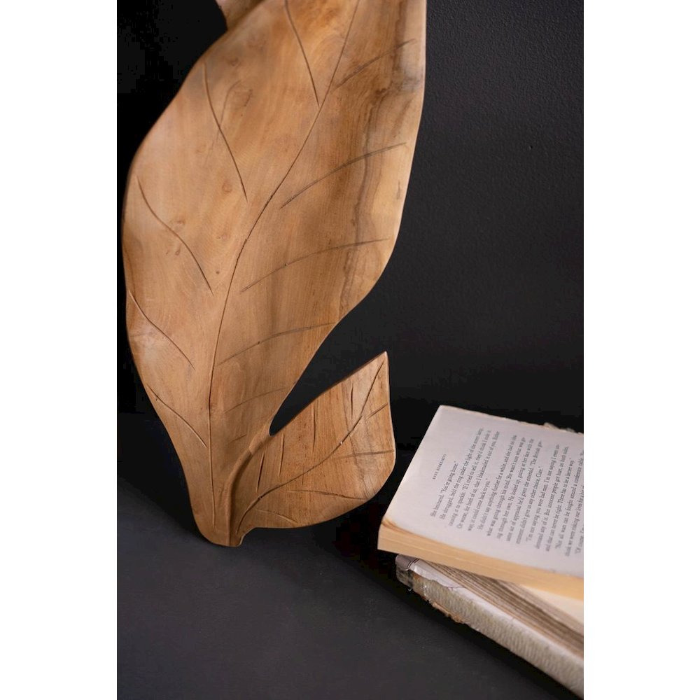 Hand-Carved Teakwood Tabletop Leaves Sculpture