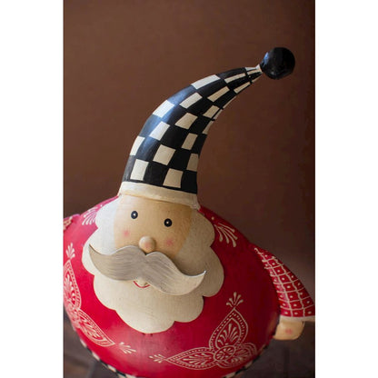 Set Of Two Painted Metal Santas With Checkered Detail