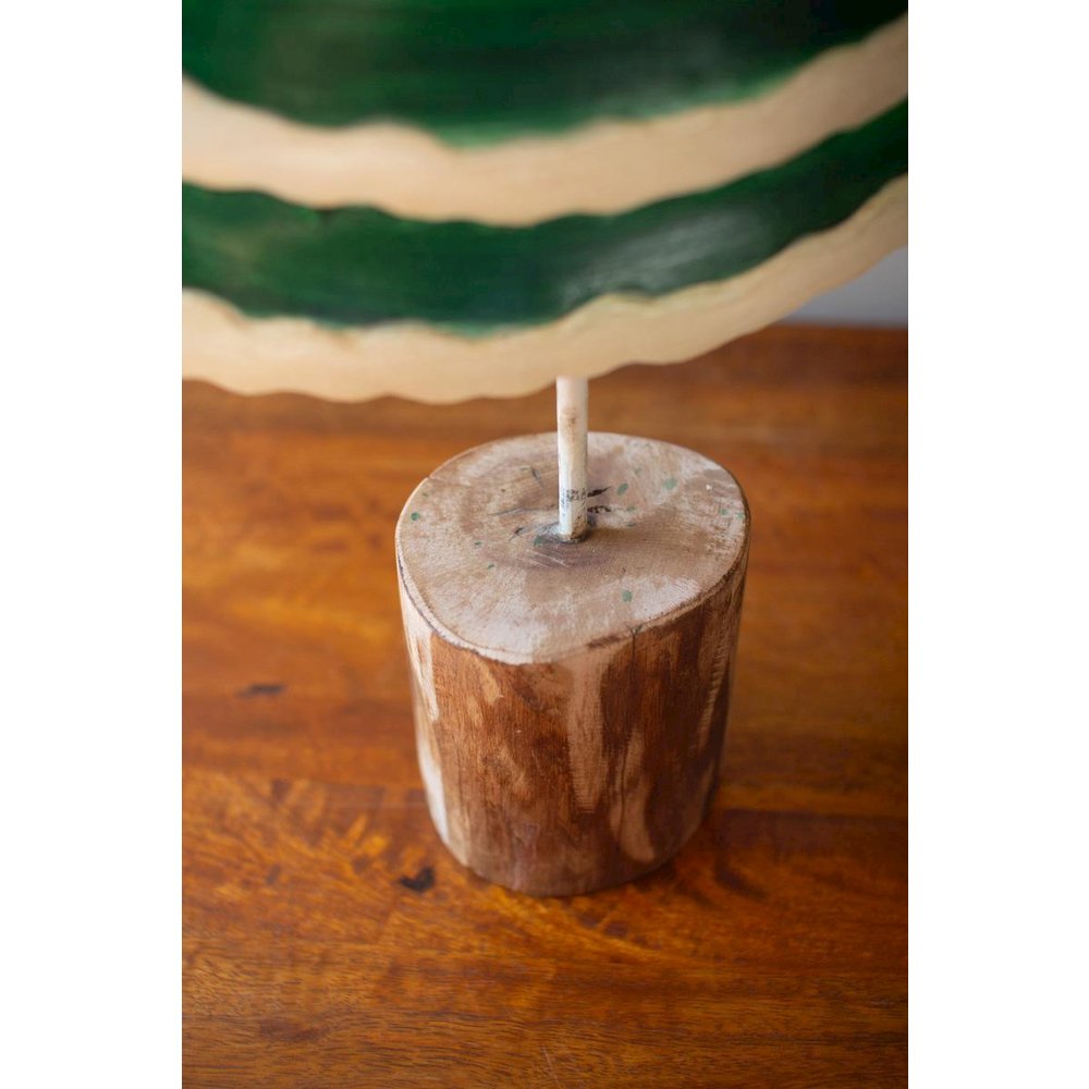 Set Of Two Painted Green And White Metal Christmas Trees On Wooden Bases