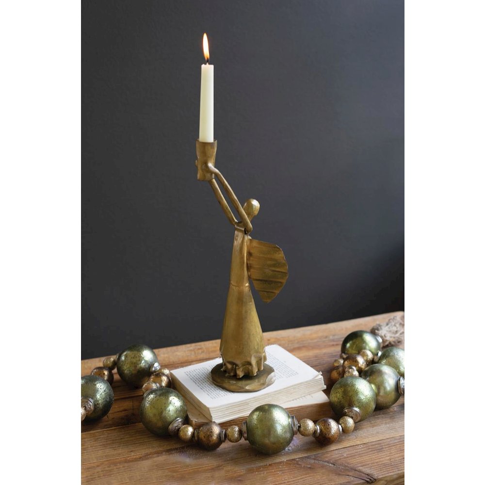 Metal Christmas Angel Taper Candle Holder - Antique Gold