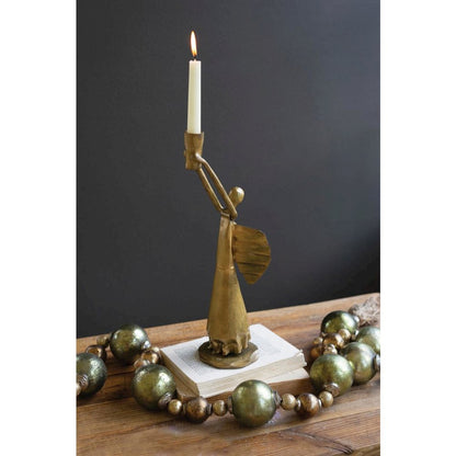 Metal Christmas Angel Taper Candle Holder - Antique Gold