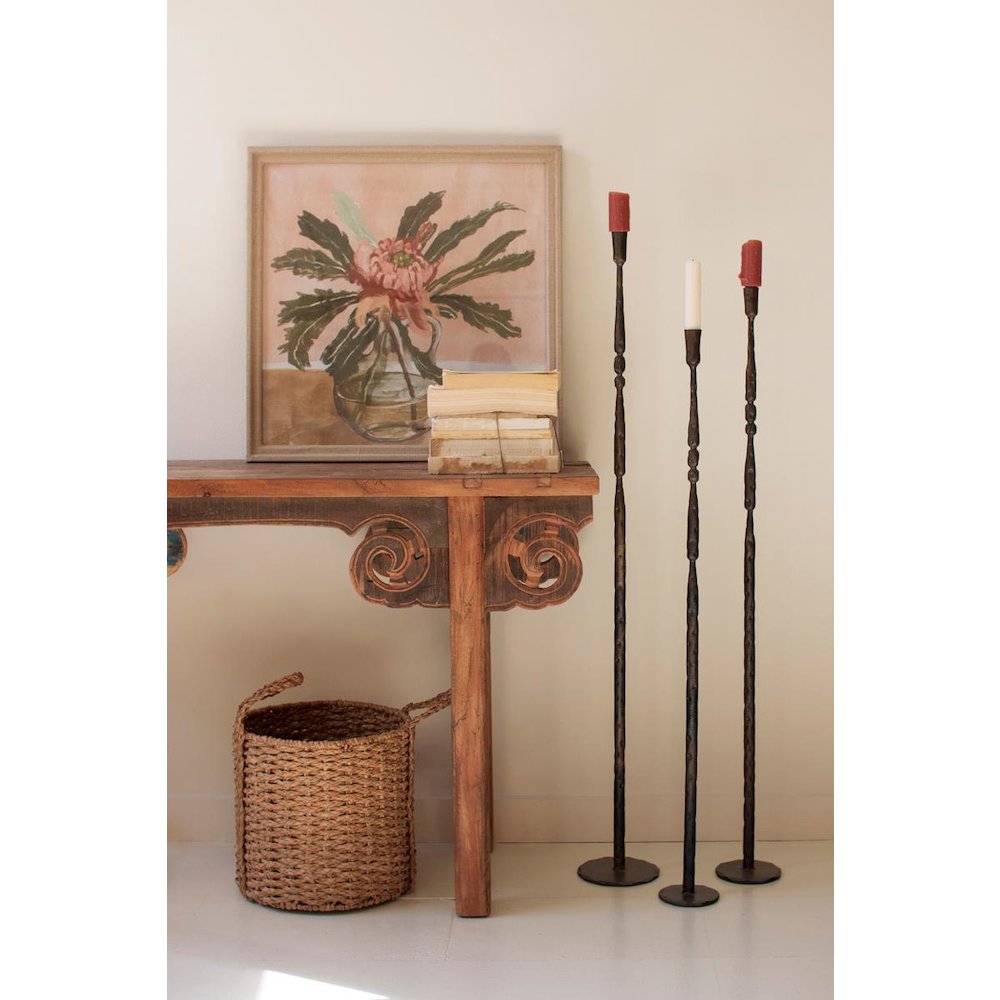 Set Of 3 Tall Forged-Iron Taper Candle Holders - Ant Brass
