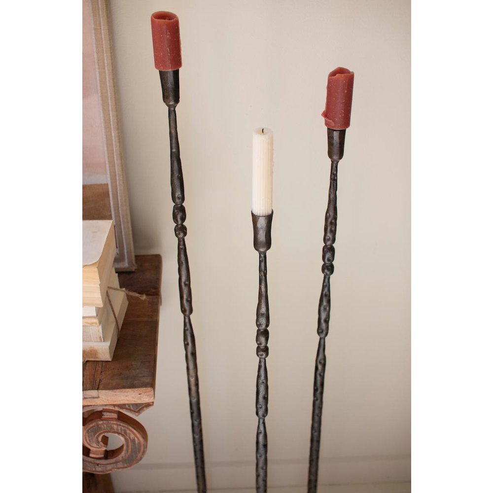 Set Of 3 Tall Forged-Iron Taper Candle Holders - Ant Brass