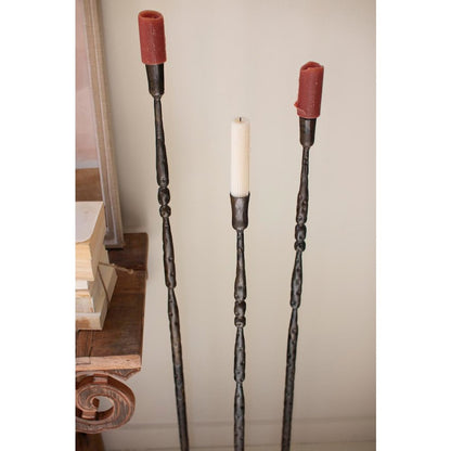 Set Of 3 Tall Forged-Iron Taper Candle Holders - Ant Brass