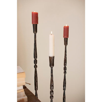 Set Of 3 Tall Forged-Iron Taper Candle Holders - Ant Brass
