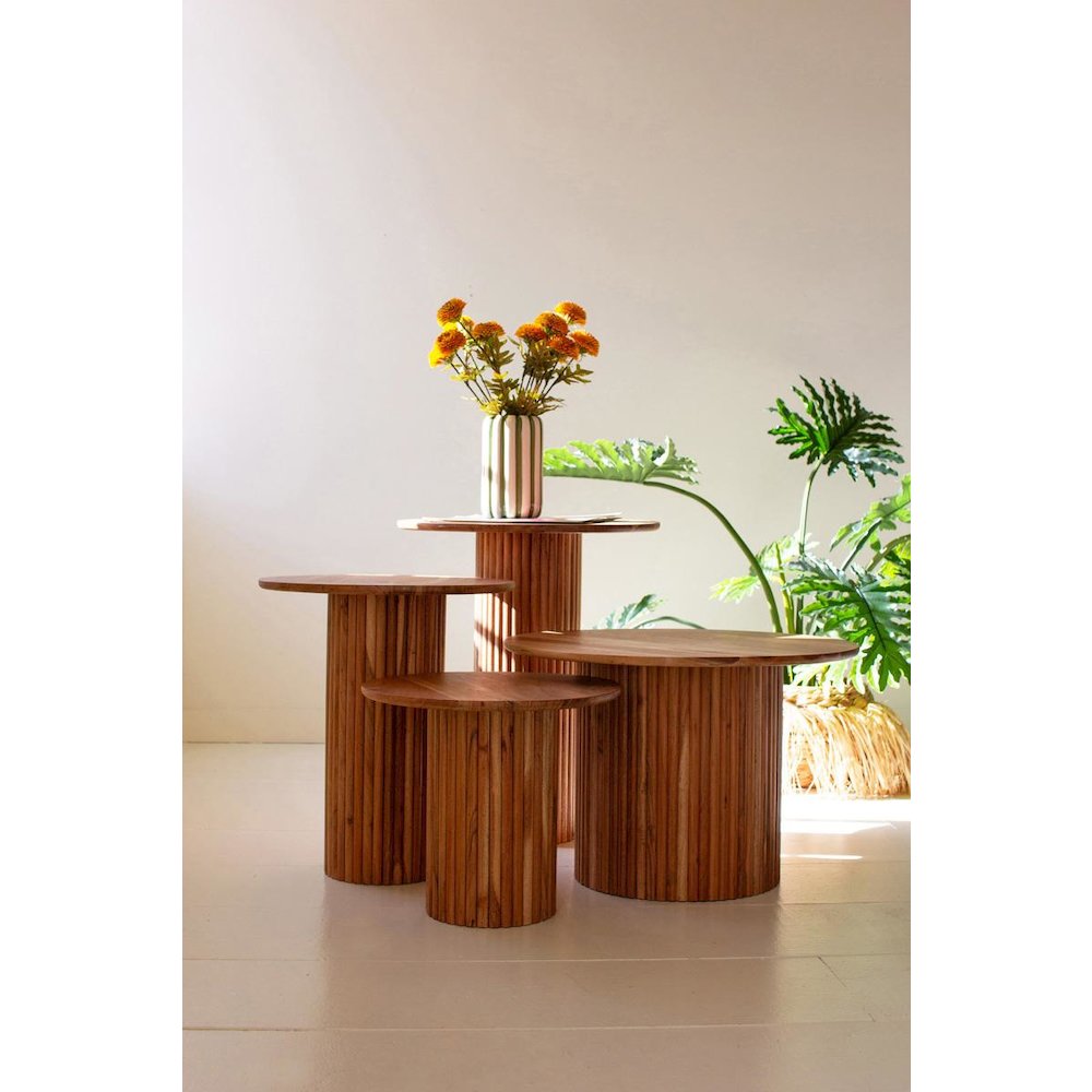Set Of Four Acacia Wood Accent Tables With Tambour Bases