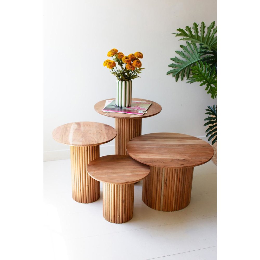 Set Of Four Acacia Wood Accent Tables With Tambour Bases