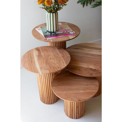 Set Of Four Acacia Wood Accent Tables With Tambour Bases