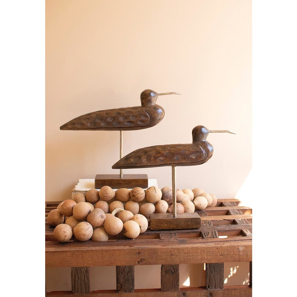 Set Of Two Carved Wooden Shorebirds On Stands