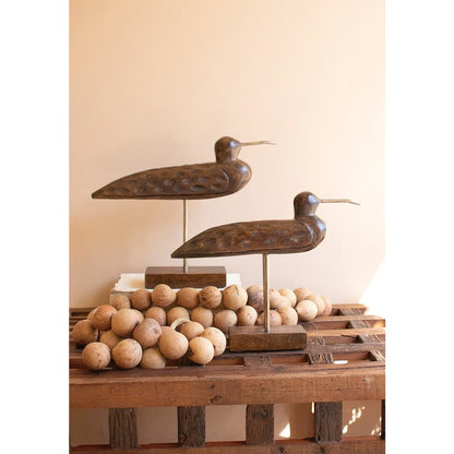Set Of Two Carved Wooden Shorebirds On Stands