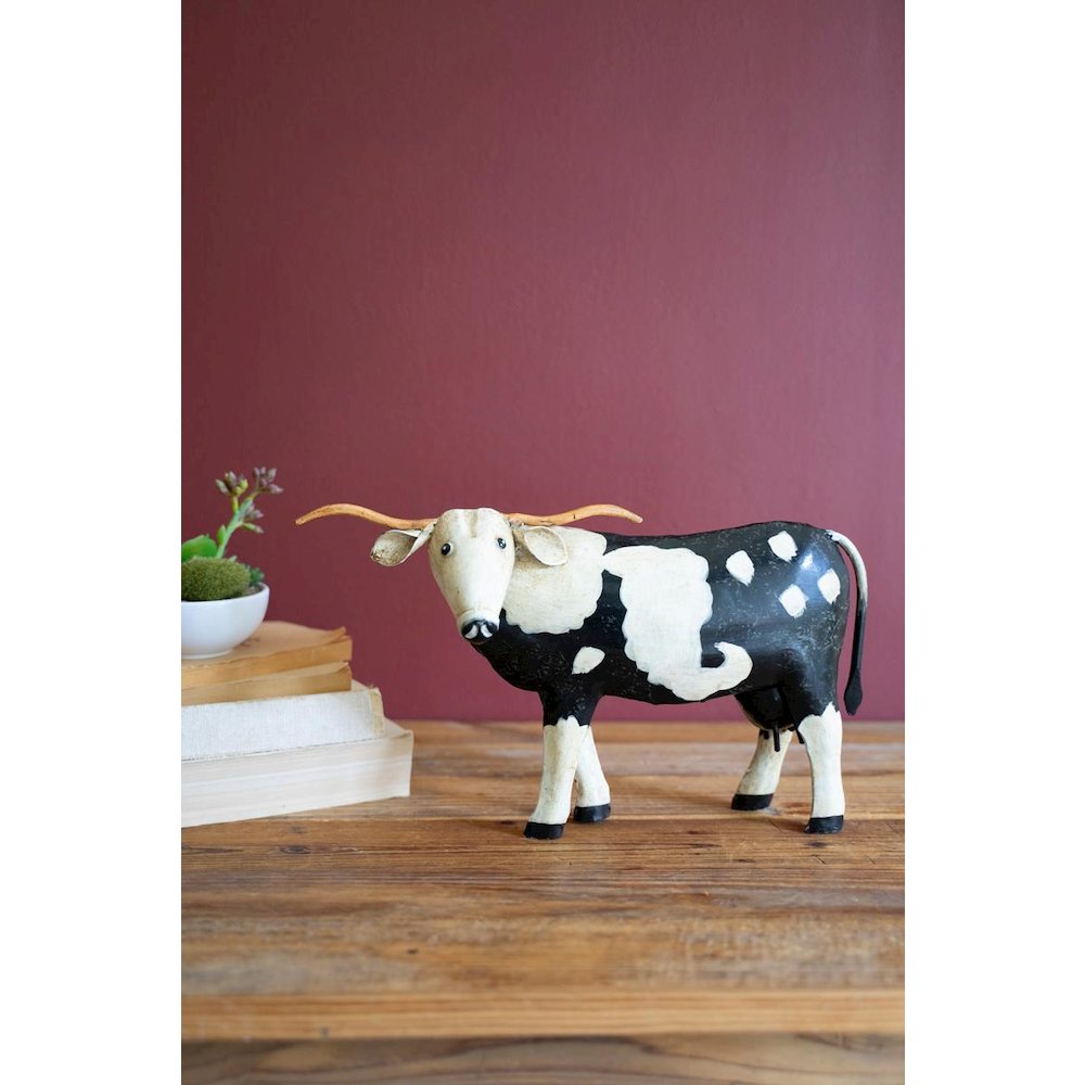 Painted Metal Black And White Steer