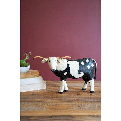 Painted Metal Black And White Steer