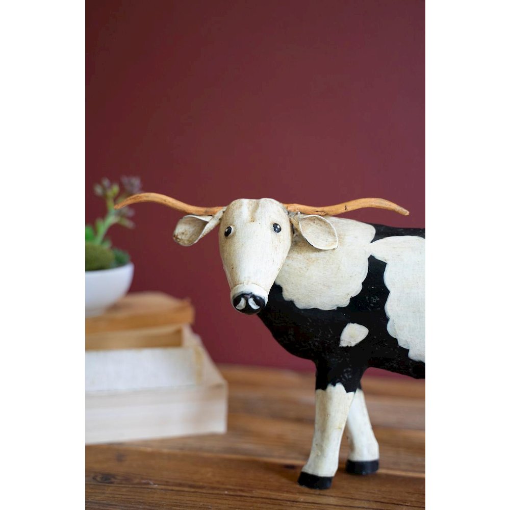 Painted Metal Black And White Steer