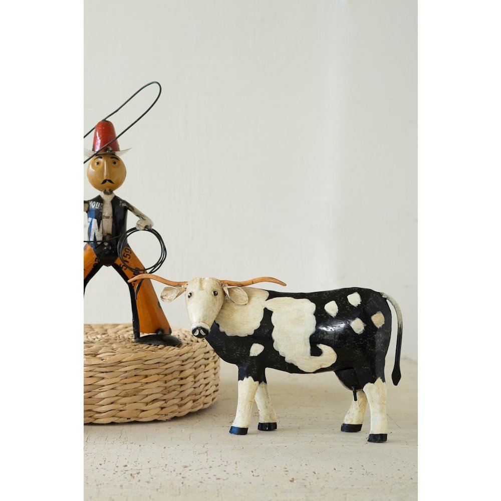 Painted Metal Black And White Steer