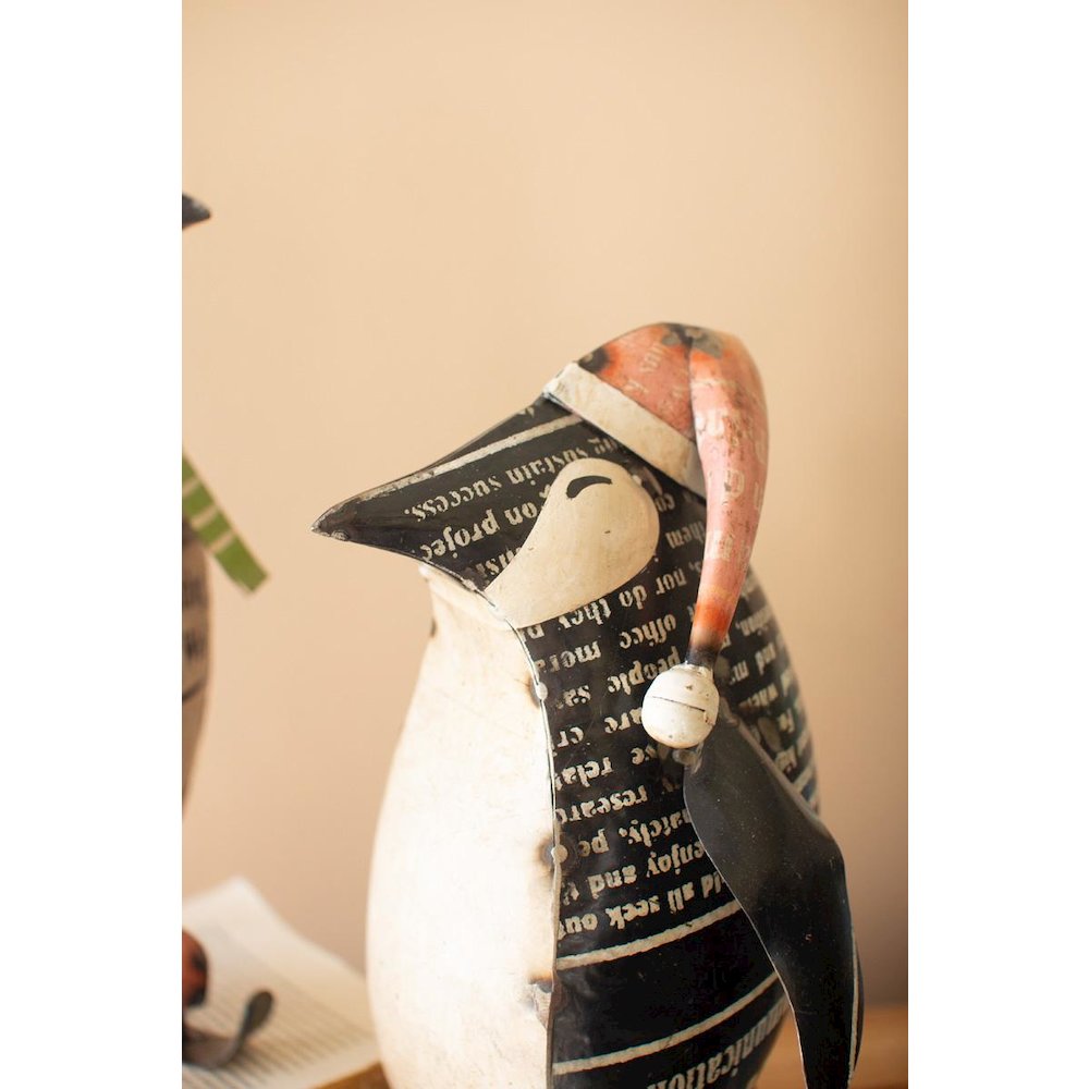 Set Of Two Recycled Metal Skating Christmas Penquins