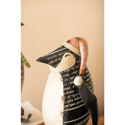 Set Of Two Recycled Metal Skating Christmas Penquins
