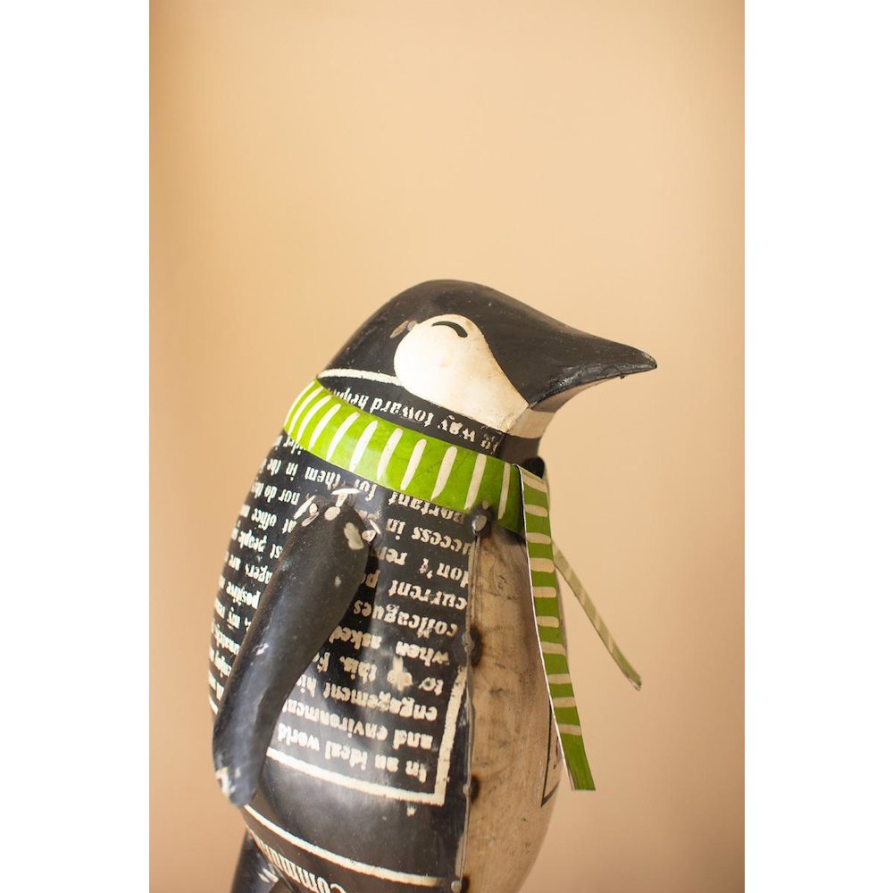 Set Of Two Recycled Metal Skating Christmas Penquins