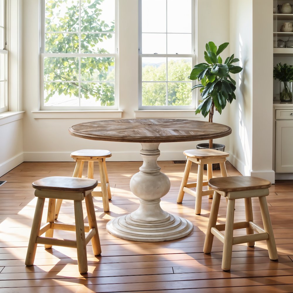 Brown Round Pedestal Dining Table with Wood Veneer and MDF Top
