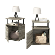 Brown Wooden Night Stand Set 2 with Open Shelf and Closed Storage Cabinet