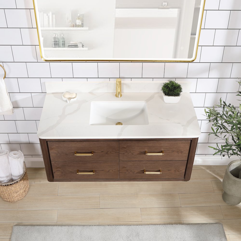 Cristo 48" Floating Single Bath Vanity in Aged Dark Brown Oak