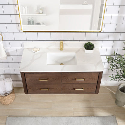 Cristo 48" Floating Single Bath Vanity in Aged Dark Brown Oak
