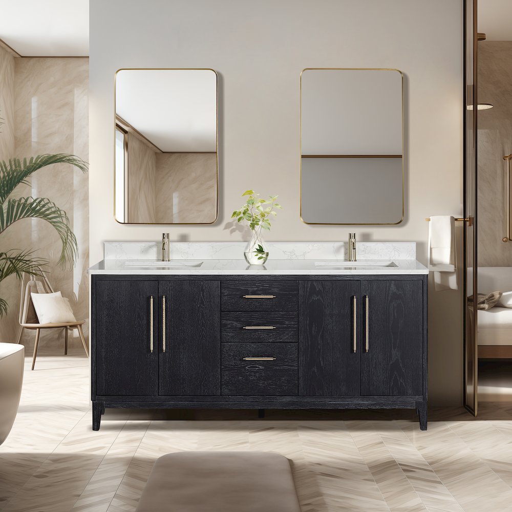 Gara 72" Free-standing Double Bath Vanity in Fir Wood Black