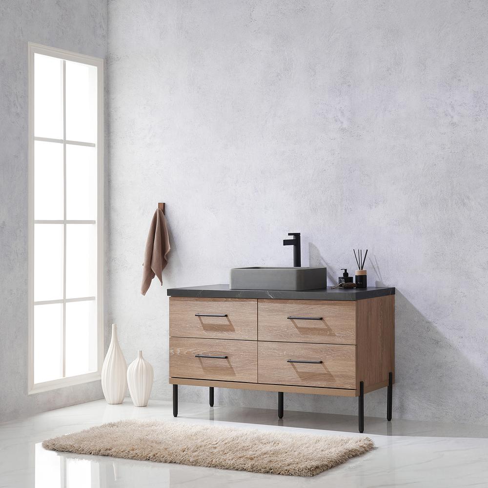 Single Sink Bath Vanity with Black Sintered Stone Top with Concrete Sink