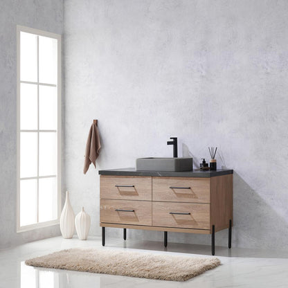 Single Sink Bath Vanity with Black Sintered Stone Top with Concrete Sink