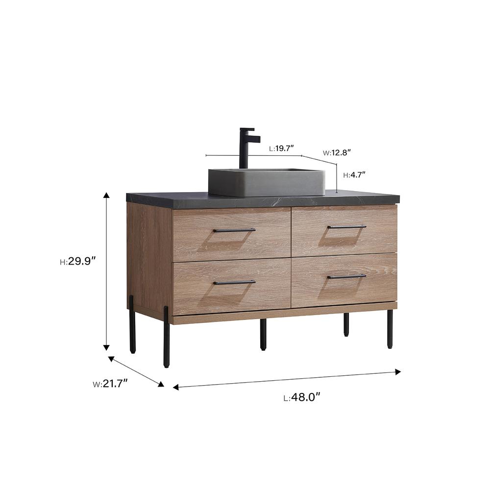 Single Sink Bath Vanity with Black Sintered Stone Top with Concrete Sink