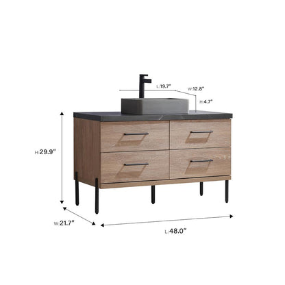 Single Sink Bath Vanity with Black Sintered Stone Top with Concrete Sink