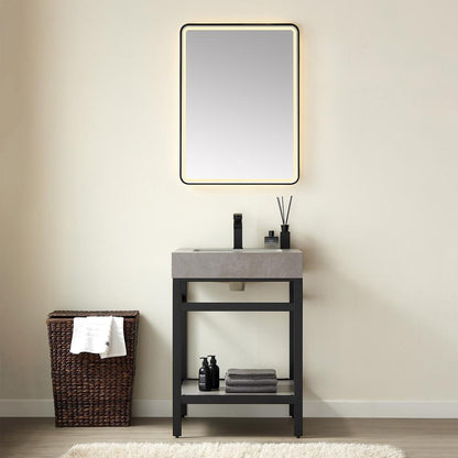 Single Sink Bath Vanity Metal Support with Grey Sintered Stone Top and Mirror