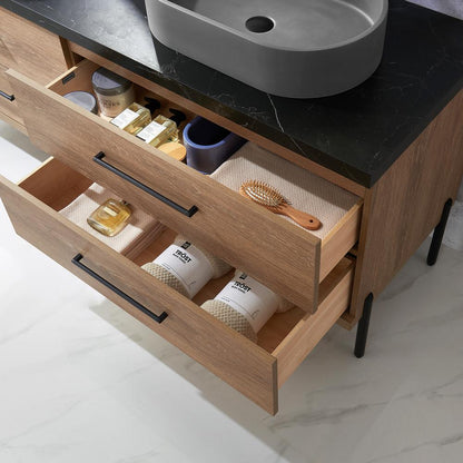Double Sink Bath Vanity with Sintered Stone Top with Concrete Sink and Mirror