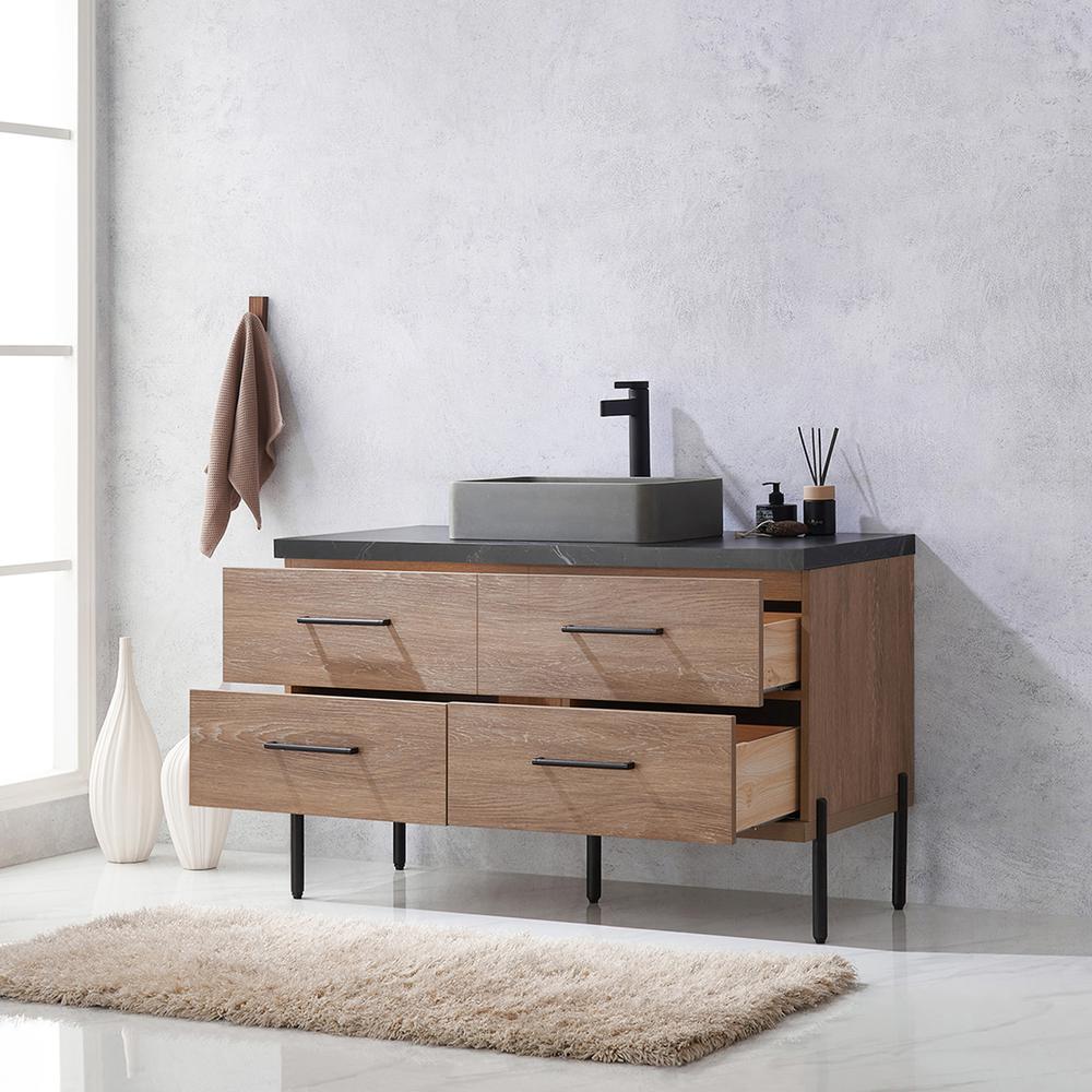 Single Sink Bath Vanity with Black Sintered Stone Top with Concrete Sink