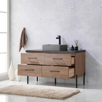 Single Sink Bath Vanity with Black Sintered Stone Top with Concrete Sink