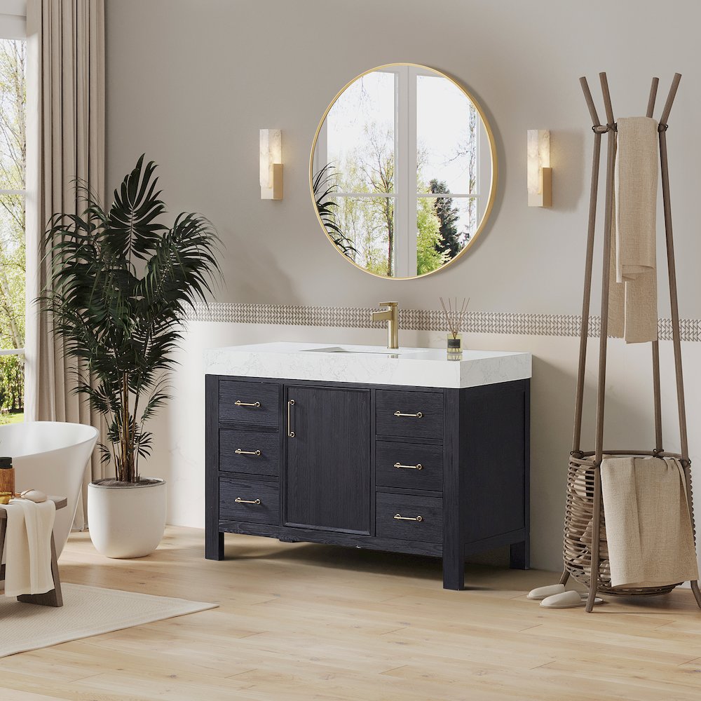 León 48in. Free-standing Single Bathroom Vanity in Fir Wood Black