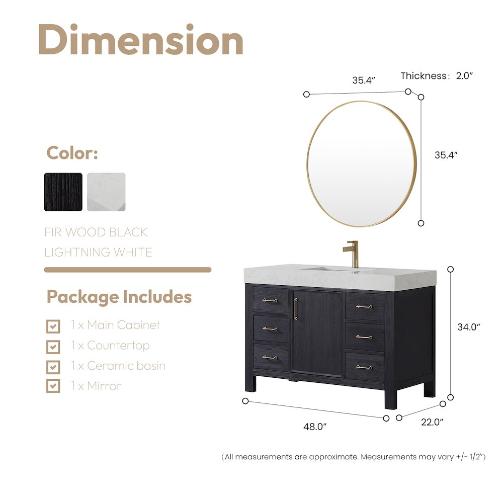 León 48in. Free-standing Single Bathroom Vanity in Fir Wood Black