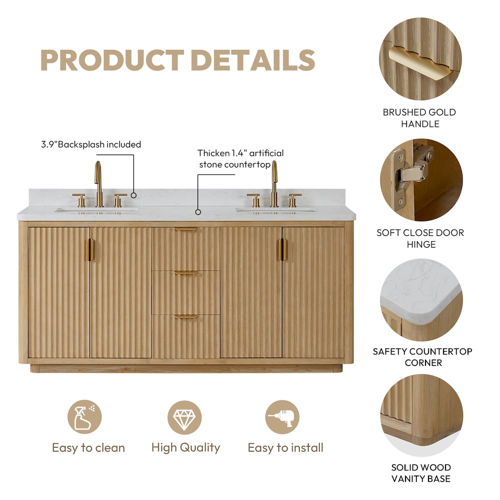 Cádiz 72in. Free-standing Double Bathroom Vanity in Washed Ash Grey
