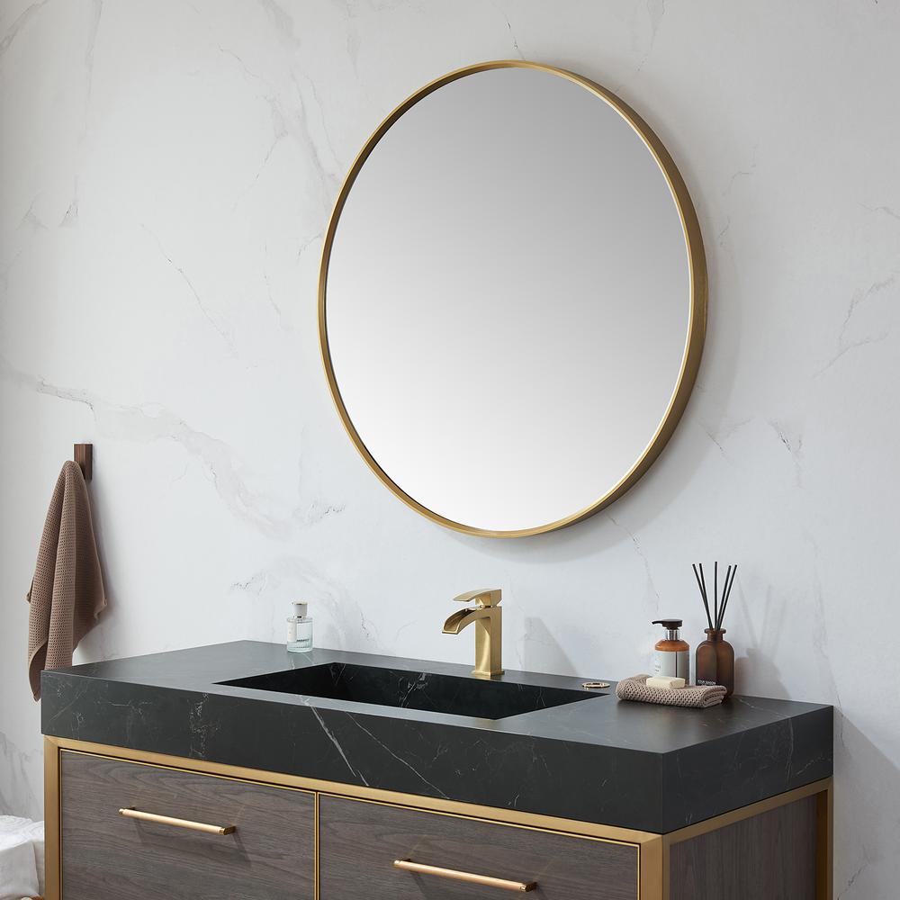 Cascante 35.4 in. W x 35.4 in. H Round Metal Wall Mirror in Brushed Gold
