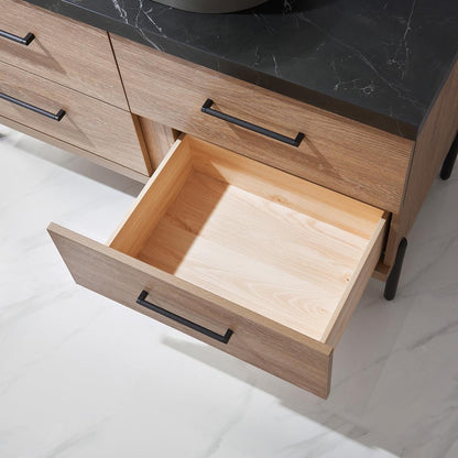 Single Sink Bath Vanity with Sintered Stone Top with Concrete Sink and Mirror