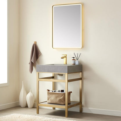 Single Sink Bath Vanity Metal Support with Grey Sintered Stone Top and Mirror