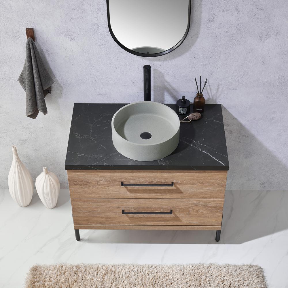 Single Sink Bath Vanity with Sintered Stone Top with Concrete Sink and Mirror