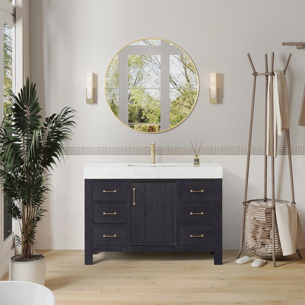 León 48in. Free-standing Single Bathroom Vanity in Fir Wood Black