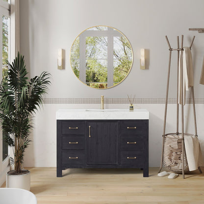León 48in. Free-standing Single Bathroom Vanity in Fir Wood Black
