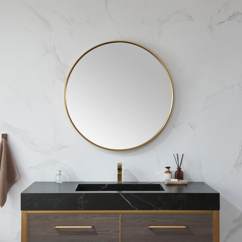 Cascante 35.4 in. W x 35.4 in. H Round Metal Wall Mirror in Brushed Gold