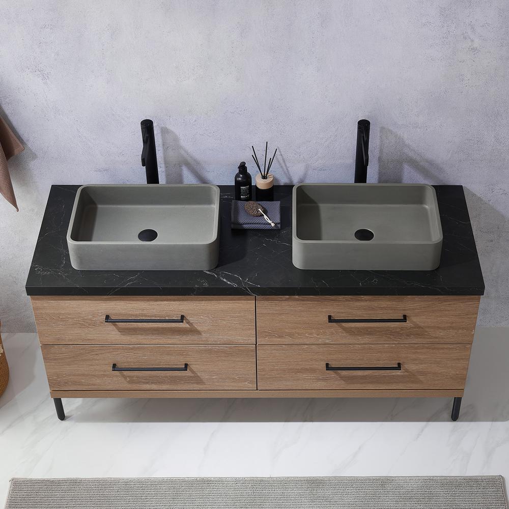 Double Sink Bath Vanity with Black Sintered Stone Top with Concrete Sink