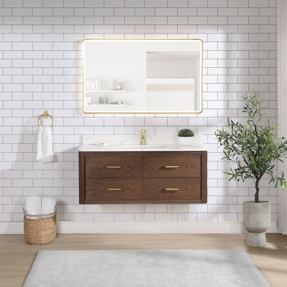 Cristo 48" Floating Single Bath Vanity in Aged Dark Brown Oak