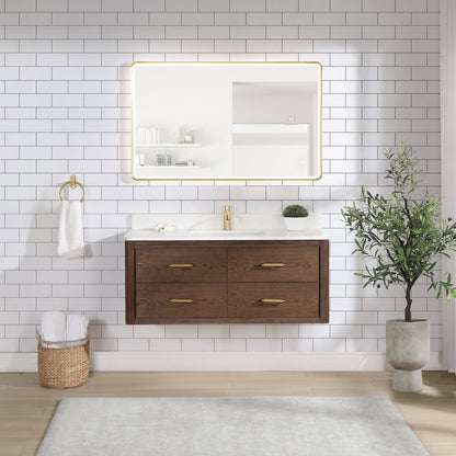 Cristo 48" Floating Single Bath Vanity in Aged Dark Brown Oak
