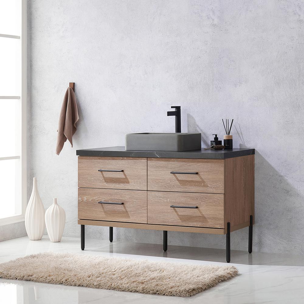 Single Sink Bath Vanity with Black Sintered Stone Top with Concrete Sink